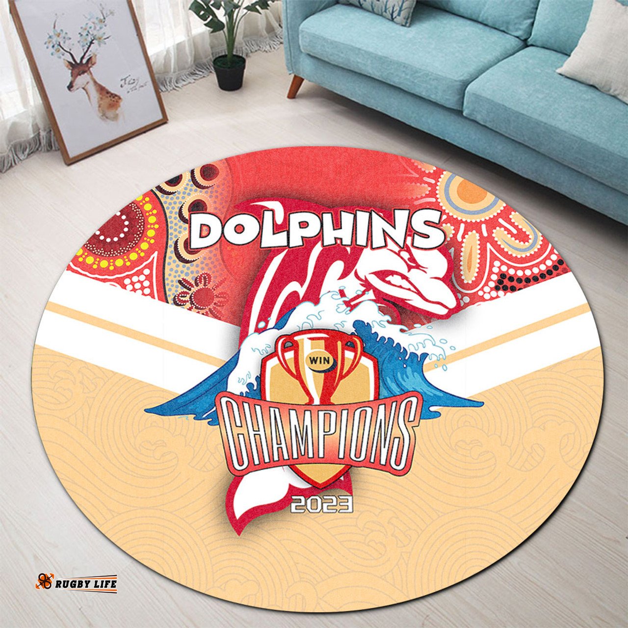 Amazing Aussie Redcliffe Dolphins Talent Win Games But Teamwork And Intelligence Win Championships With Aboriginal Style Round Rug