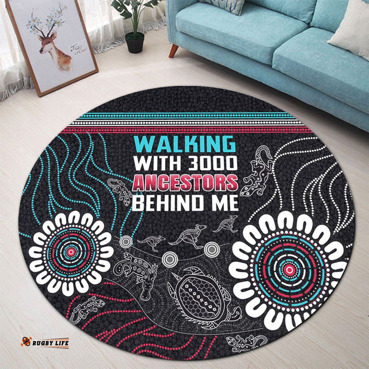 Amazing Aussie Australia Aboriginal Walking with 3000 Ancestors Behind Me Black Round Rug