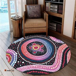Amazing Aussie Australia Dot Painting Inspired Aboriginal Turtles With Dot In Aboriginal Round Rug
