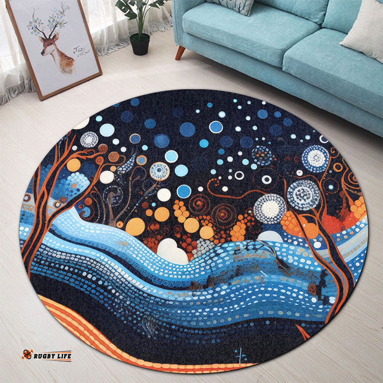 Amazing Aussie Australia Dreaming Aboriginal Aboriginal Culture Indigenous Trees Dot Painting Art Inspired Round Rug