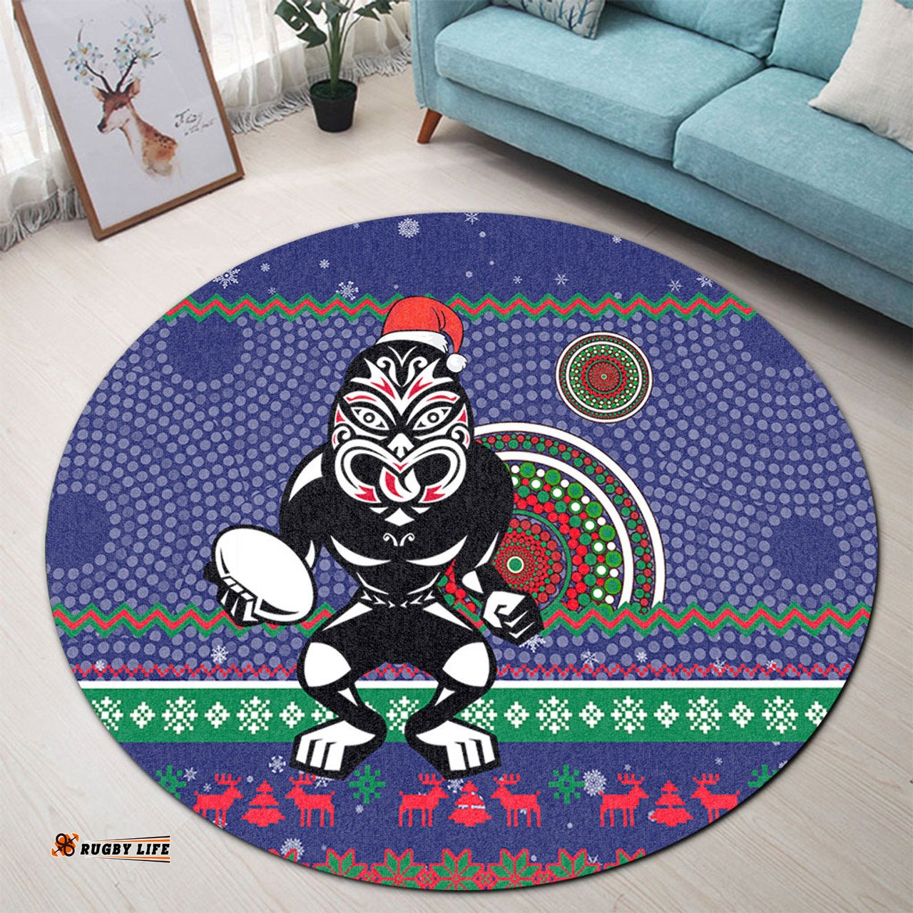 Amazing Aussie New Zealand Warriors Australia Ugly Xmas With Aboriginal Patterns For Die Hard Fans Round Rug
