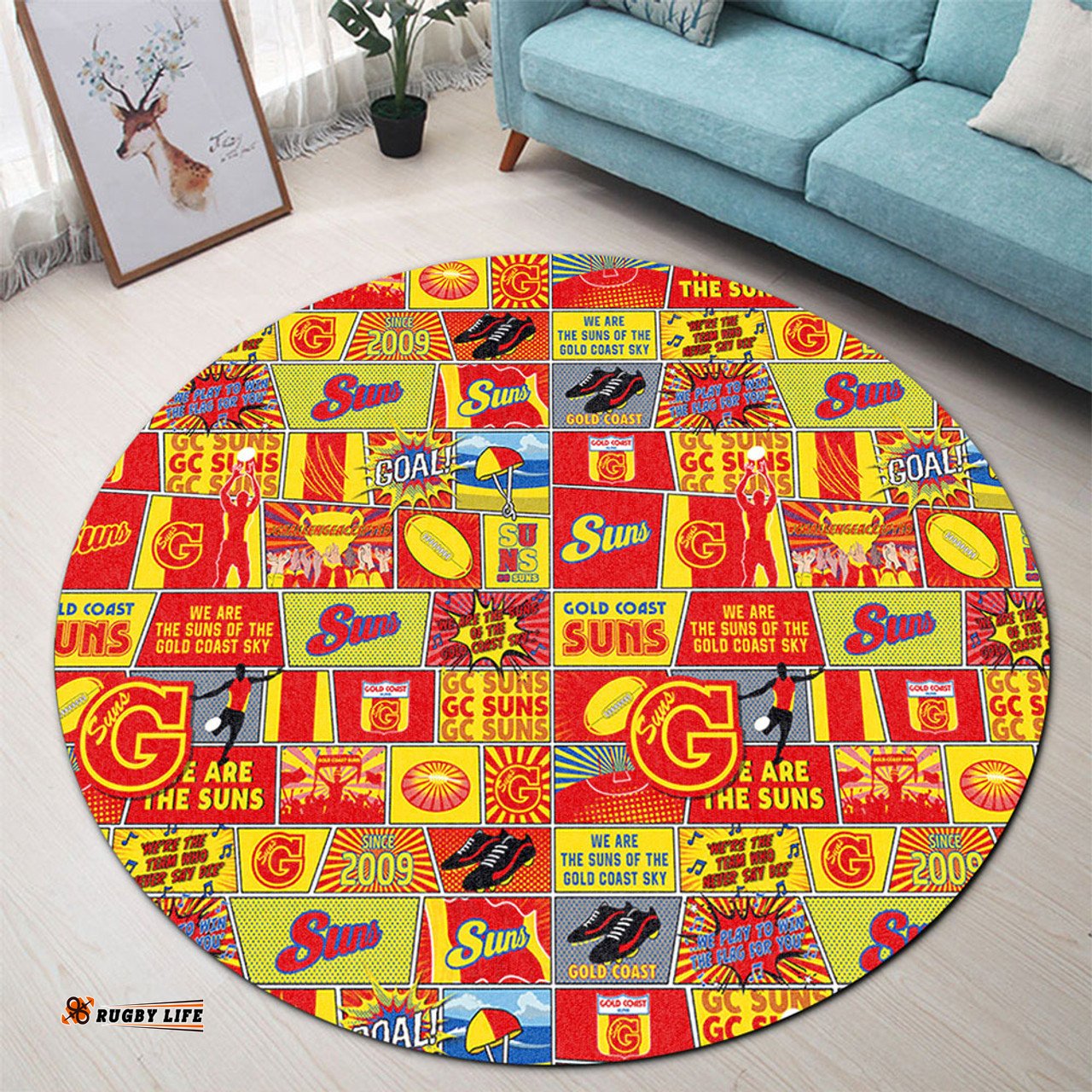 Amazing Aussie Gold Coast SUNS Legacy Of The Pride Comic Style Round Rug