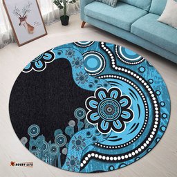 Amazing Aussie Australia Aboriginal Indigenous Dot Painting Blue Round Rug