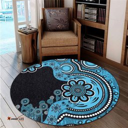 Amazing Aussie Australia Aboriginal Indigenous Dot Painting Blue Round Rug