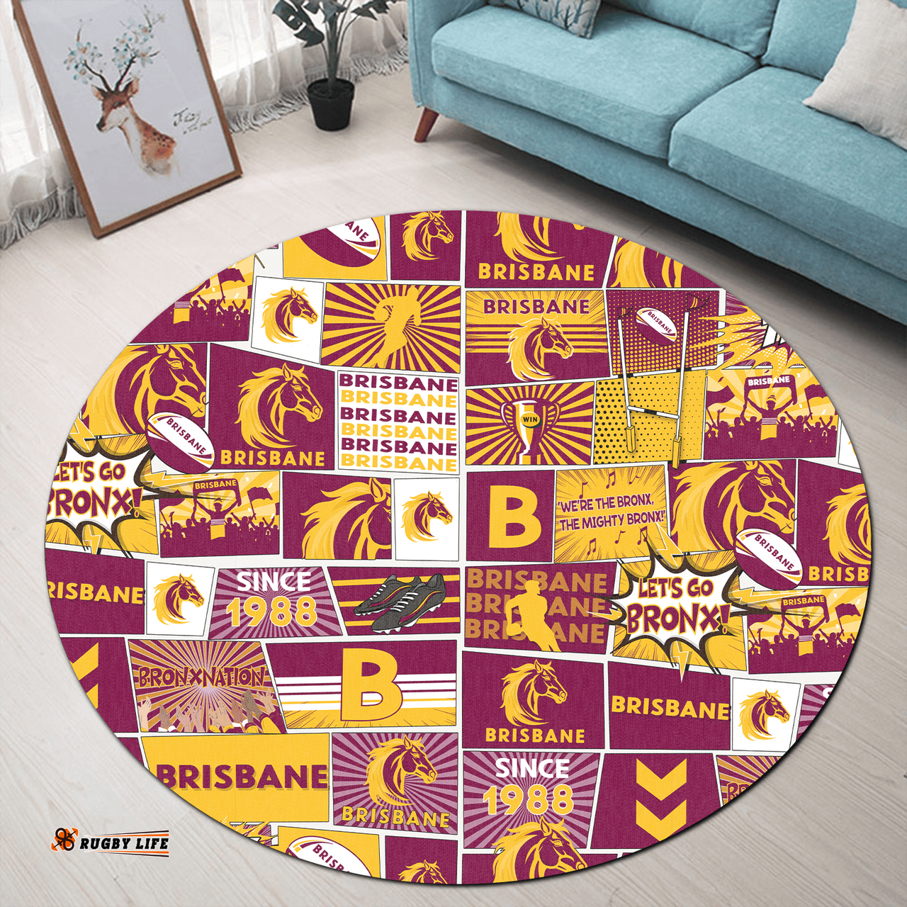 Amazing Aussie Brisbane Broncos Team Of Us Die Hard Fan Supporters Comic Style Round Rug