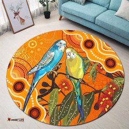 Amazing Aussie Australia Aboriginal Dot Painting Bush Budgies And Gumtree Round Rug