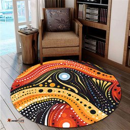 Amazing Aussie Australia Aboriginal Traditional Australian Aboriginal Native Design (Black) Ver 1 Round Rug