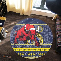 Amazing Aussie North Queensland Cowboys Australia Ugly Xmas With Aboriginal Patterns For Die Hard Fans Round Rug