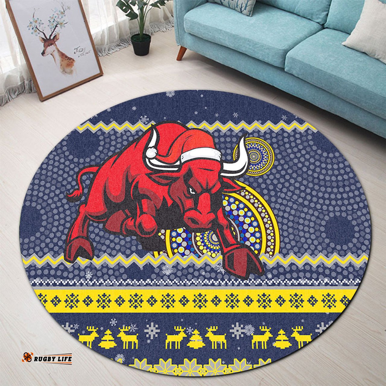 Amazing Aussie North Queensland Cowboys Australia Ugly Xmas With Aboriginal Patterns For Die Hard Fans Round Rug