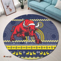 Amazing Aussie North Queensland Cowboys Australia Ugly Xmas With Aboriginal Patterns For Die Hard Fans Round Rug