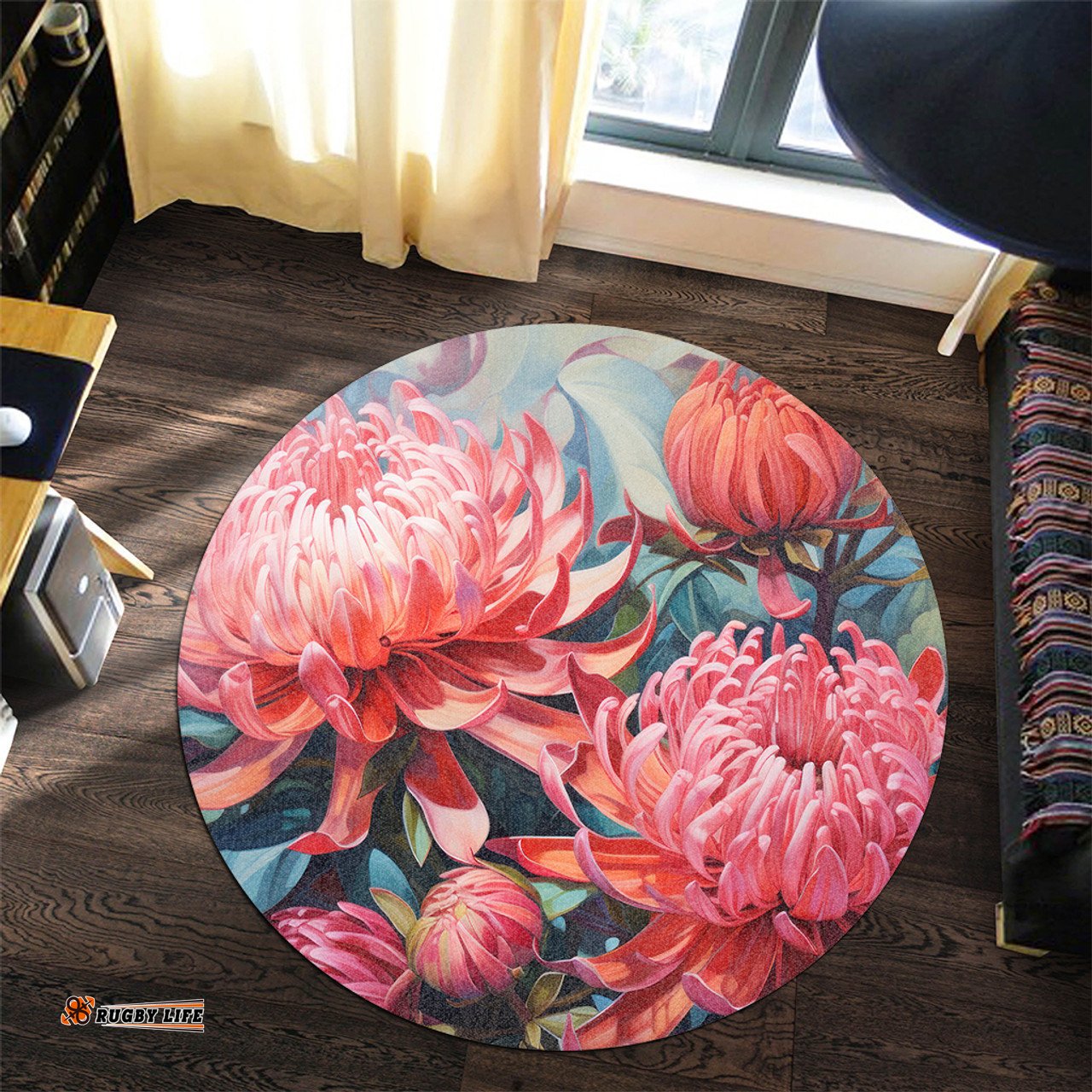 Amazing Aussie Australia Waratah Waratah Oil Painting Abstract Ver4 Round Rug