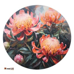 Amazing Aussie Australia Waratah Waratah Oil Painting Abstract Ver2 Round Rug