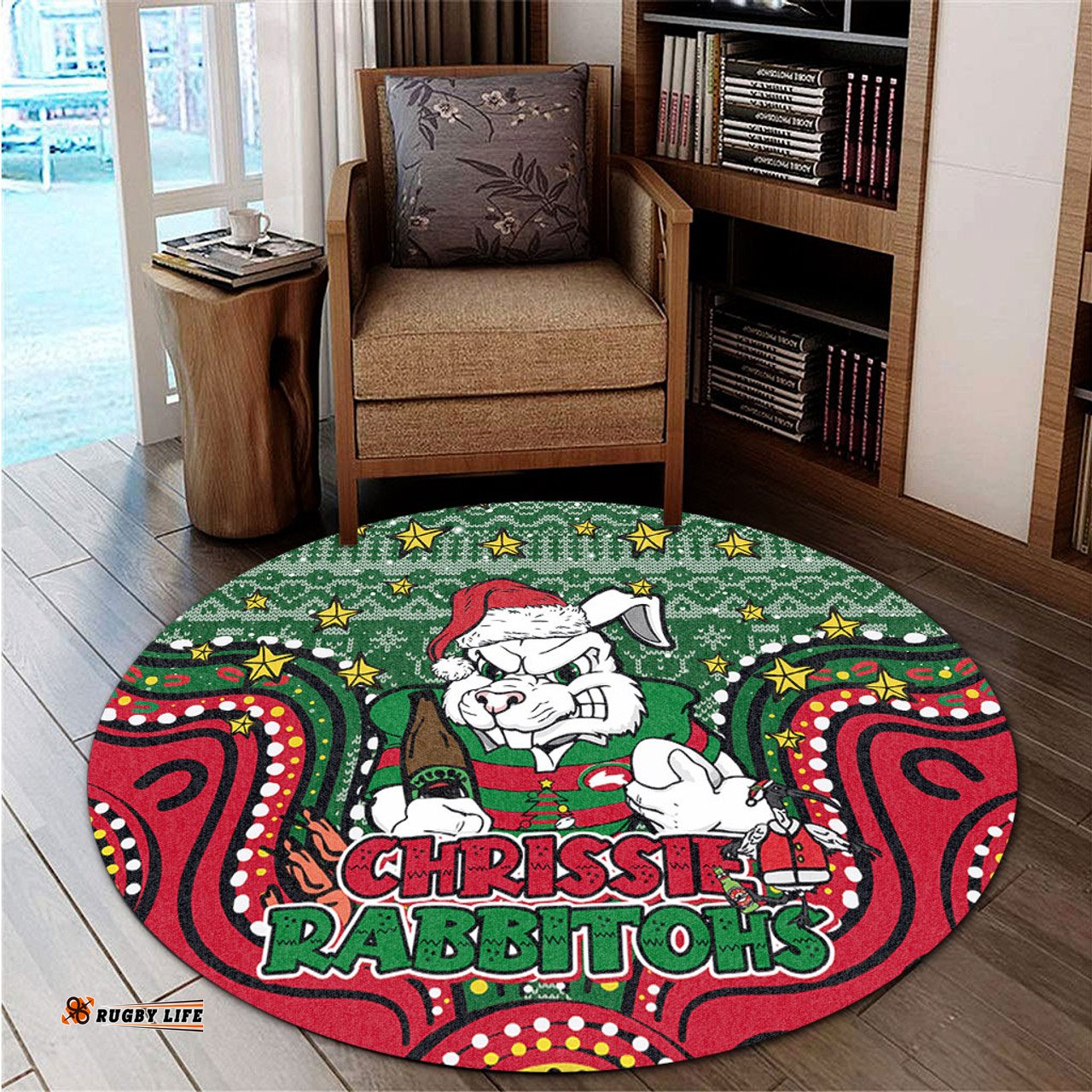 Amazing Aussie South Sydney Rabbitohs Custom Christmas Knit Patterns Vintage Jersey Ugly Round Rug