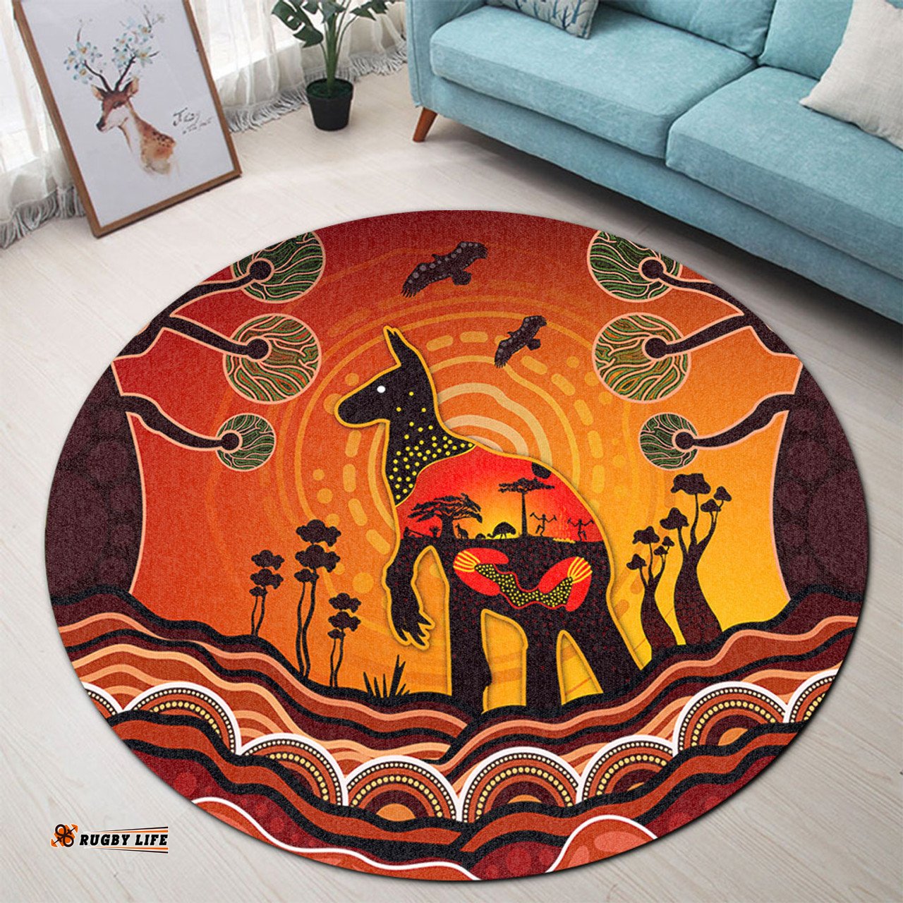 Amazing Aussie Australia Aboriginal Indigenous Kangaroo With Dot Painting Pattern Round Rug
