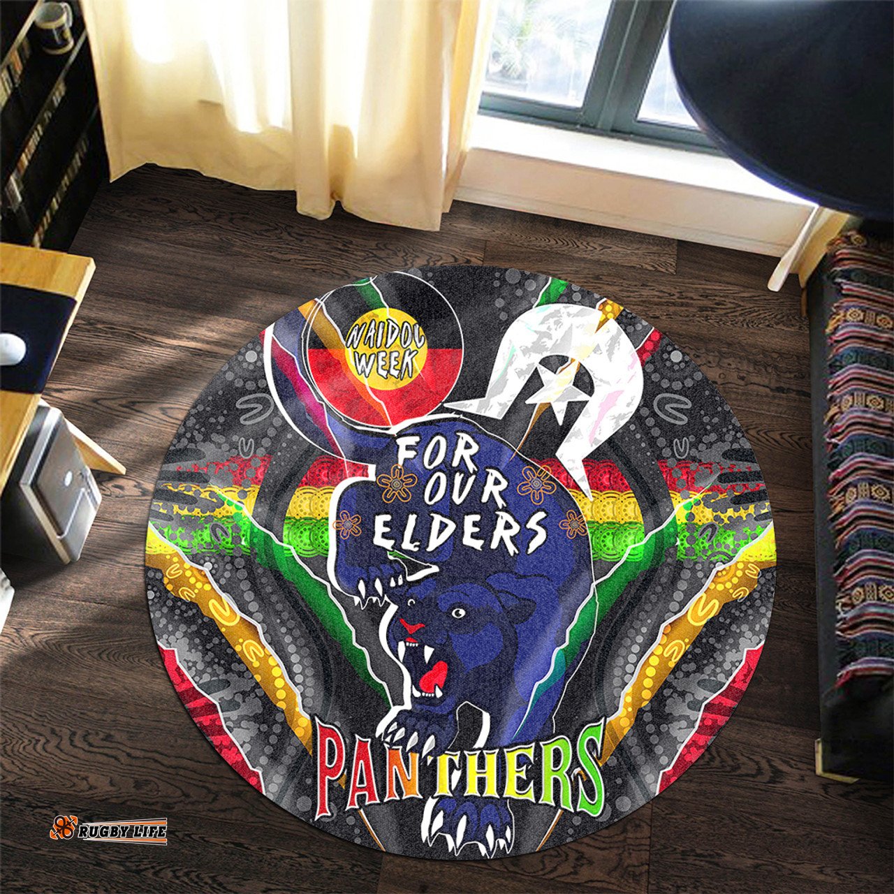 Amazing Aussie Penrith Panthers Naidoc Week Custom Penrith Panthers Naidoc Week For Our Elders Australian Indigenous Dot Art Round Rug