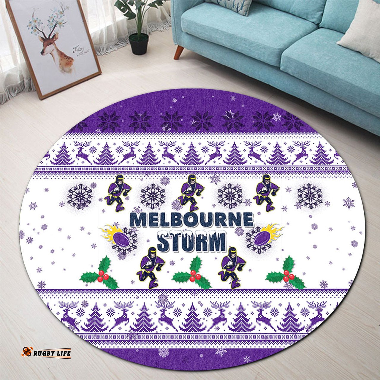 Amazing Aussie Melbourne Storm Christmas Melbourne Storm Special Ugly Christmas Round Rug