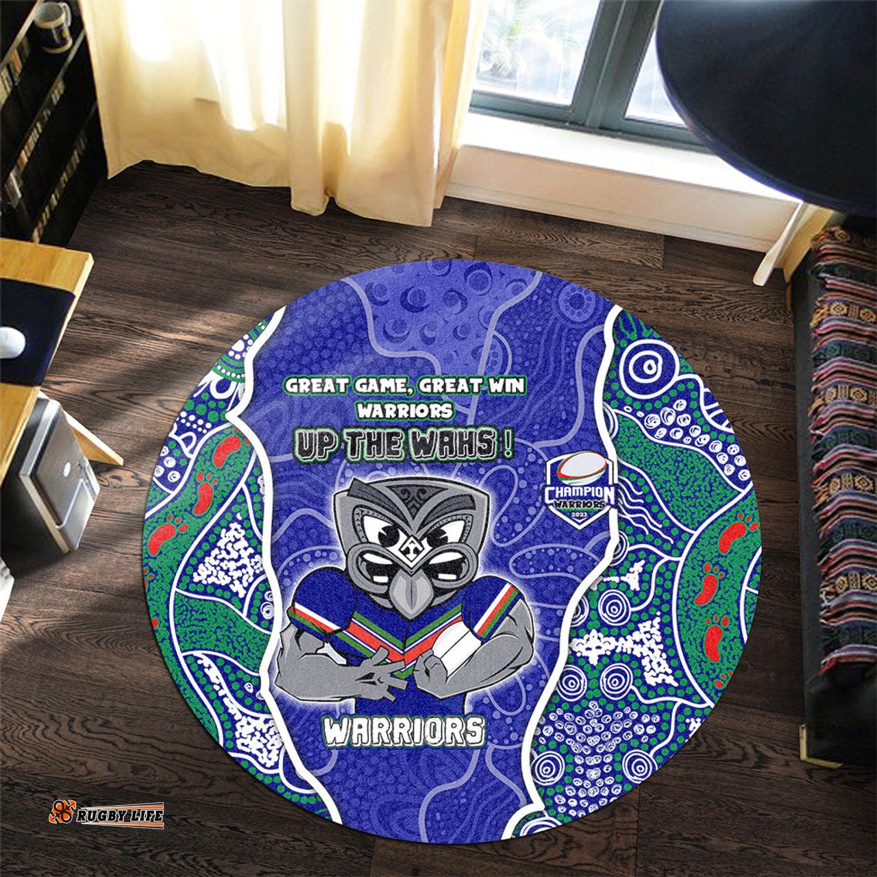 Amazing Aussie New Zealand Warriors Grand Final Custom Custom New Zealand Warriors With Contemporary Style Of Aboriginal Painting  Round Rug