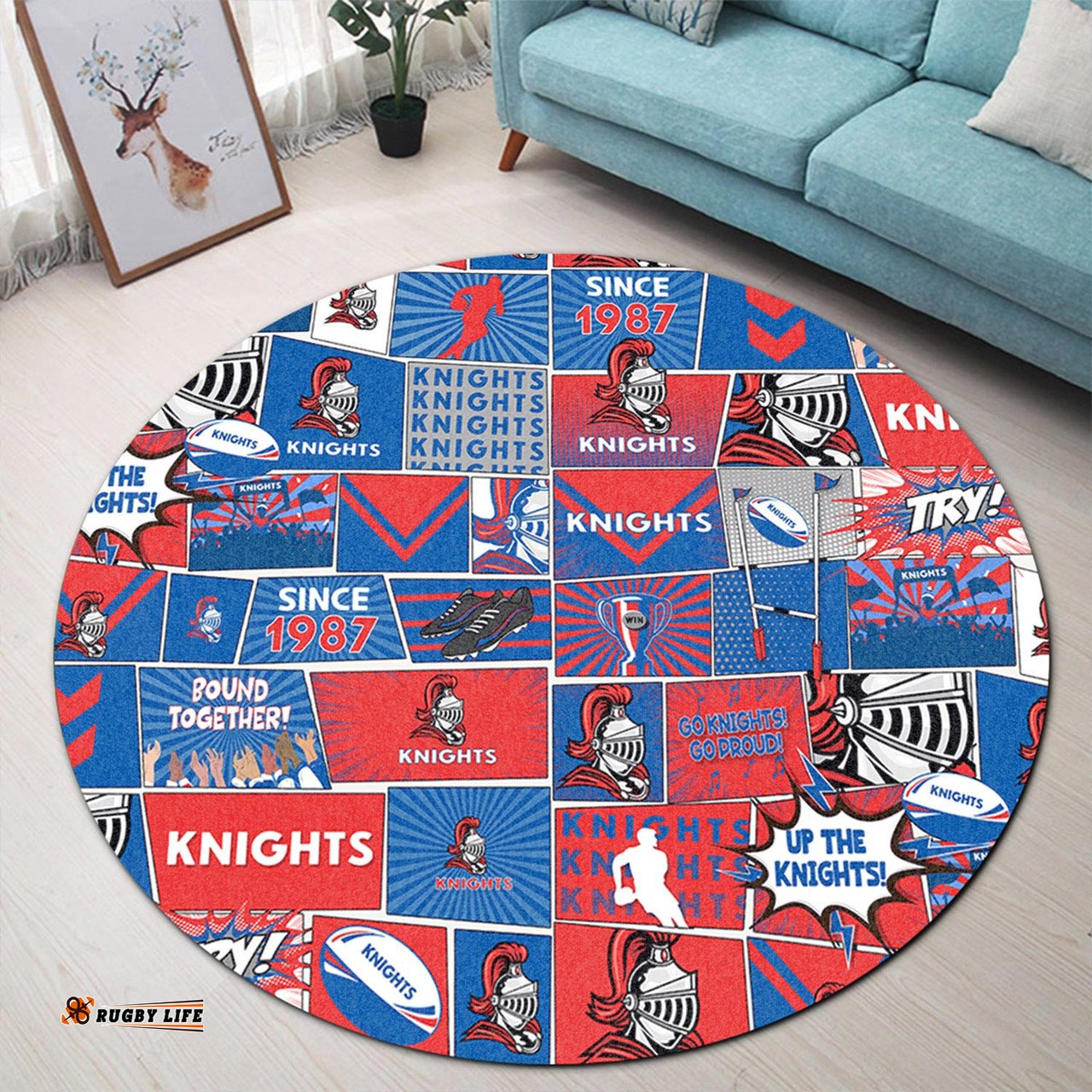 Amazing Aussie Newcastle Knights Team Of Us Die Hard Fan Supporters Comic Style Round Rug