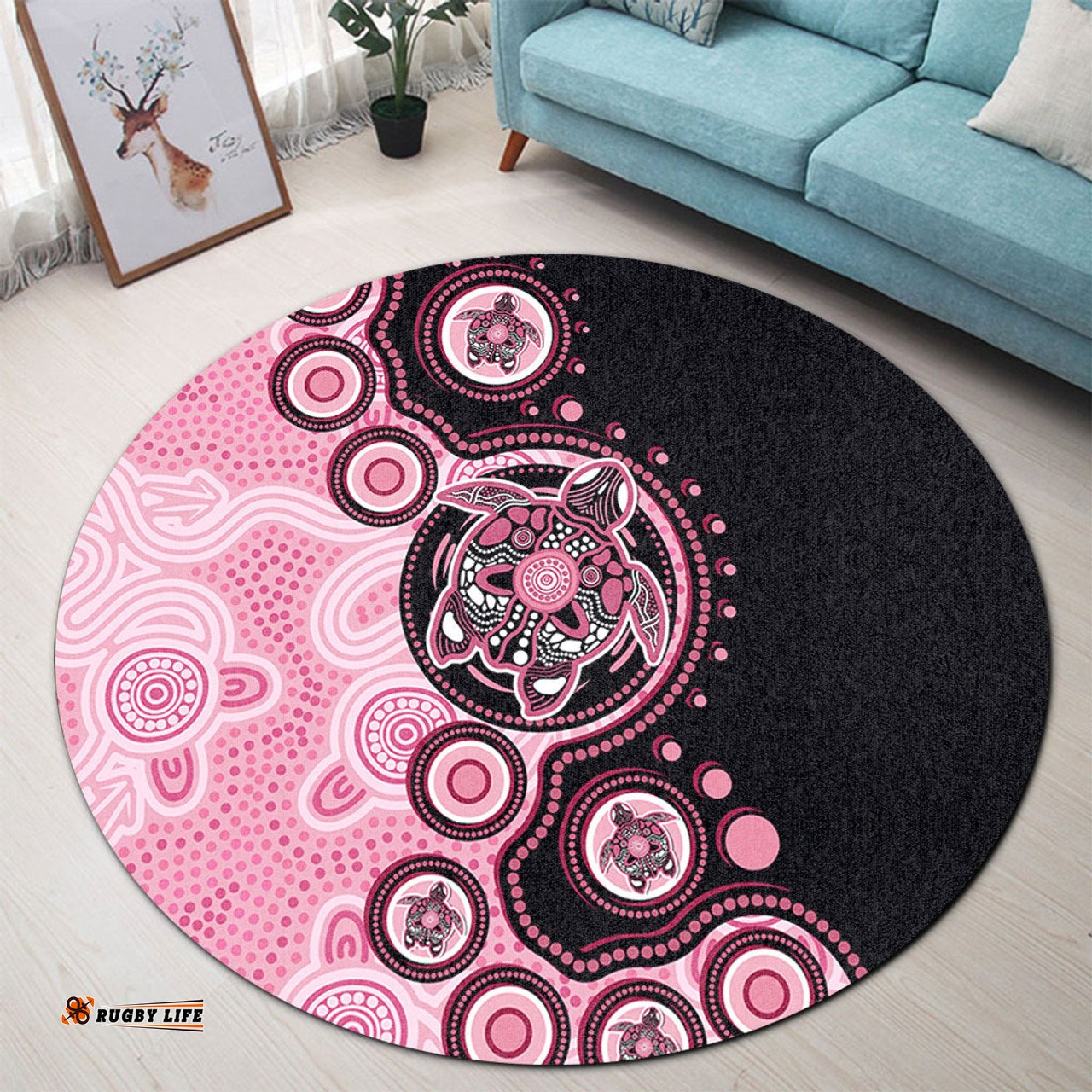 Amazing Aussie Australia Indigenous Turtle Aboriginal Dot Art Pink Round Rug