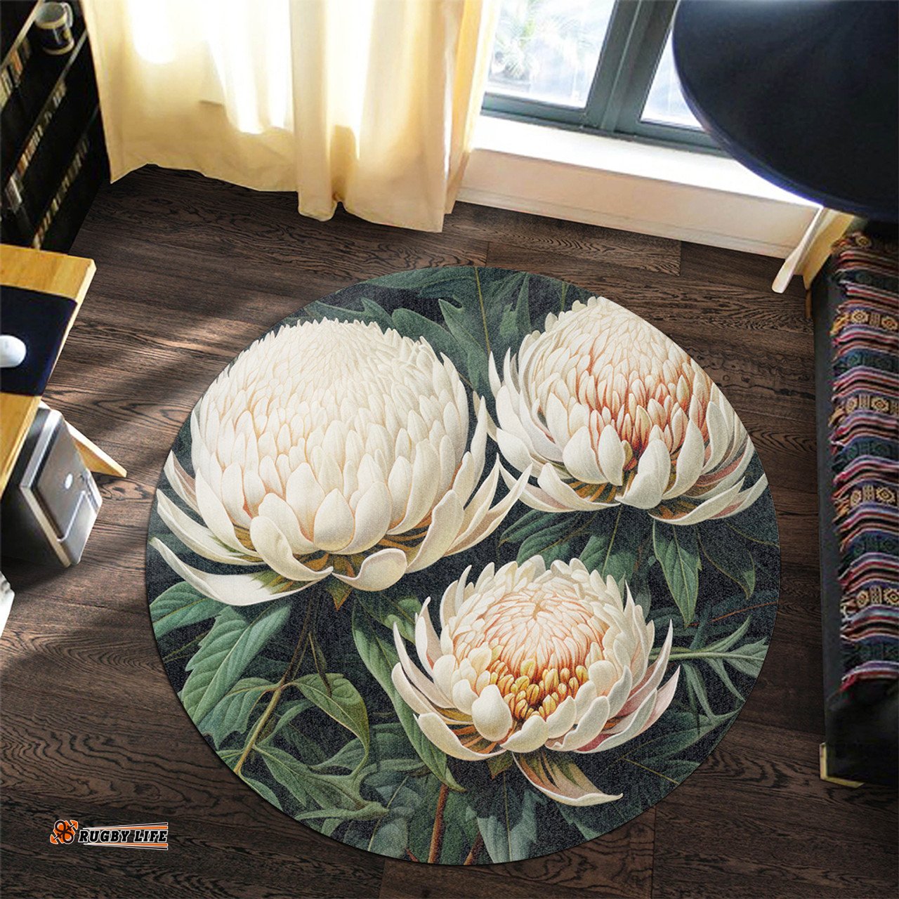 Amazing Aussie Australia Waratah White Waratah Flowers Fine Art Ver2 Round Rug