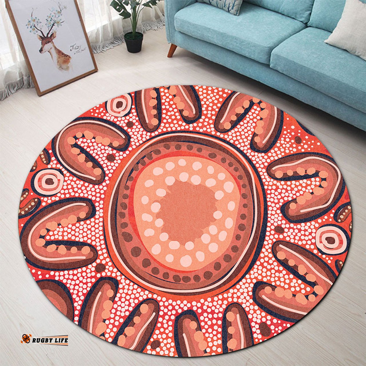 Amazing Aussie Australia Dot Painting Inspired Aboriginal Big Flower Painting With Aboriginal Dot Round Rug