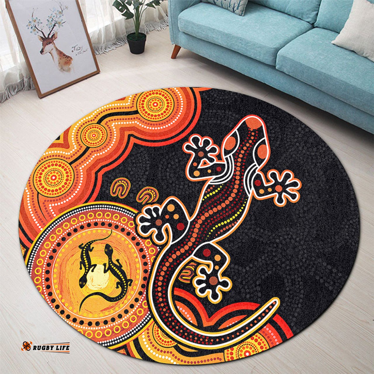 Amazing Aussie Australia Aboriginal Lizard Dreaming Outback Orange Round Rug