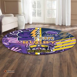 Amazing Aussie Melbourne Storm Melbourne Storm Ball Aboriginal Inspired Indigenous Sport Style Round Rug