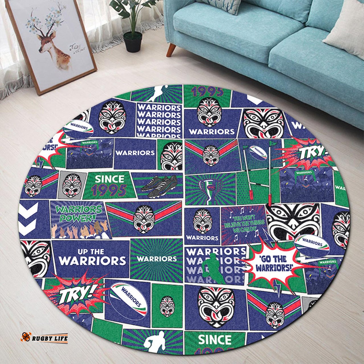 Amazing Aussie New Zealand Warriors Team Of Us Die Hard Fan Supporters Comic Style Round Rug