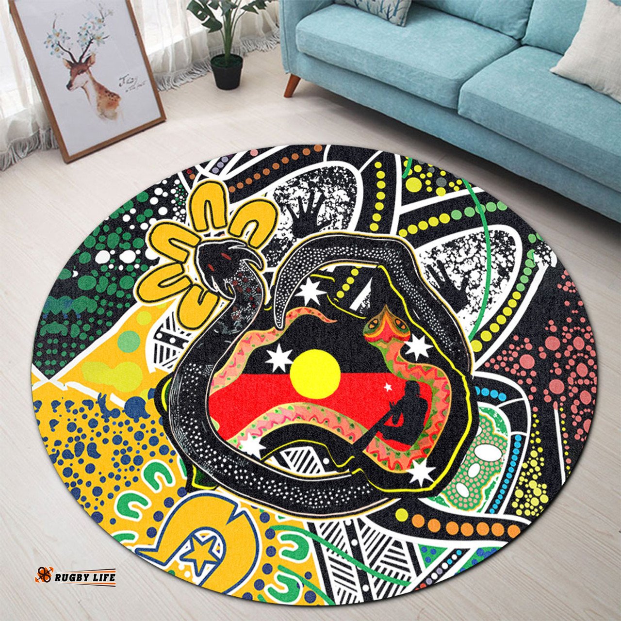 Amazing Aussie Australia Rainbow Serpent Aboriginal Dreamtime Rainbow Serpent Creates Australia Round Rug