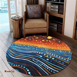 Amazing Aussie Australia Dreaming Aboriginal Aboriginal Culture Indigenous Dreaming Dot Painting Art Inspired Round Rug