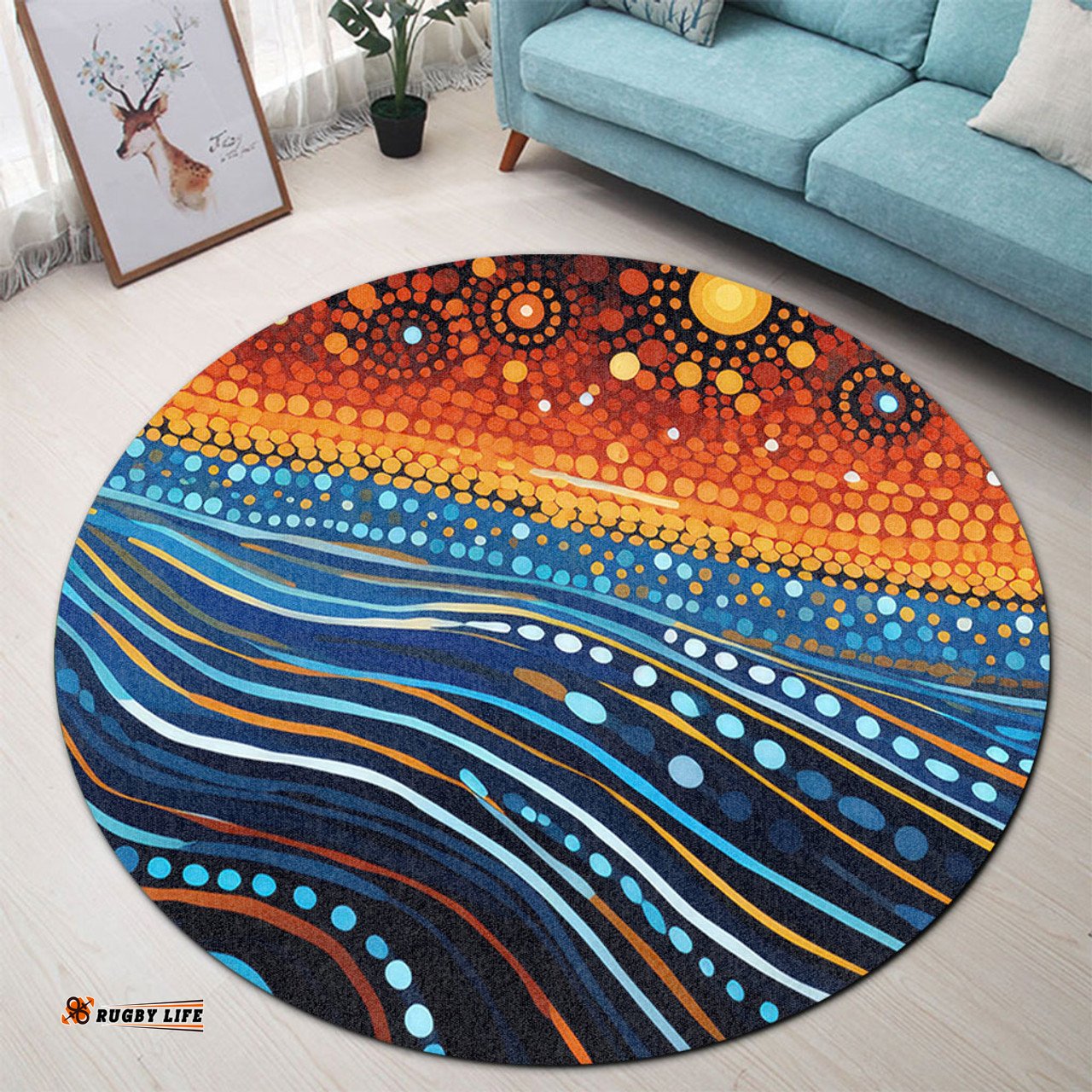Amazing Aussie Australia Dreaming Aboriginal Aboriginal Culture Indigenous Dreaming Dot Painting Art Inspired Round Rug