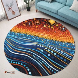 Amazing Aussie Australia Dreaming Aboriginal Aboriginal Culture Indigenous Dreaming Dot Painting Art Inspired Round Rug
