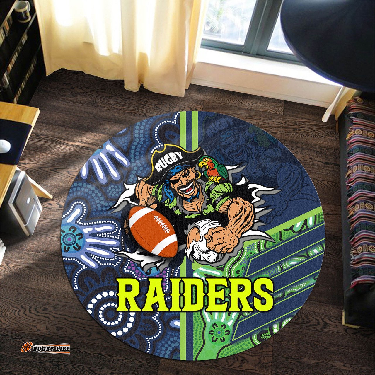 Amazing Aussie Canberra Raiders Canberra Raiders Ball Aboriginal Inspired Indigenous Sport Style Round Rug