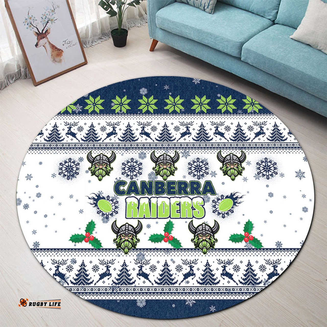 Amazing Aussie Canberra Raiders Christmas Canberra Raiders Special Ugly Christmas Round Rug