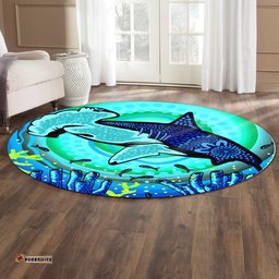 Amazing Aussie Australia Aboriginal Inspired Indigenous Hammerhead shark Aboriginal Inspired art Round Rug