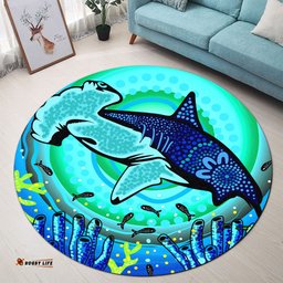 Amazing Aussie Australia Aboriginal Inspired Indigenous Hammerhead shark Aboriginal Inspired art Round Rug