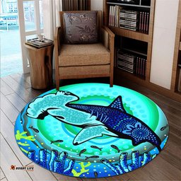 Amazing Aussie Australia Aboriginal Inspired Indigenous Hammerhead shark Aboriginal Inspired art Round Rug