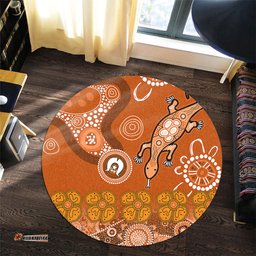 Amazing Aussie Australia Goanna Aboriginal Indigenous Dot Goanna (Orange) Round Rug