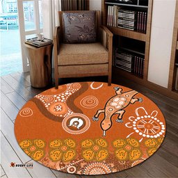 Amazing Aussie Australia Goanna Aboriginal Indigenous Dot Goanna (Orange) Round Rug