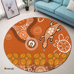Amazing Aussie Australia Goanna Aboriginal Indigenous Dot Goanna (Orange) Round Rug