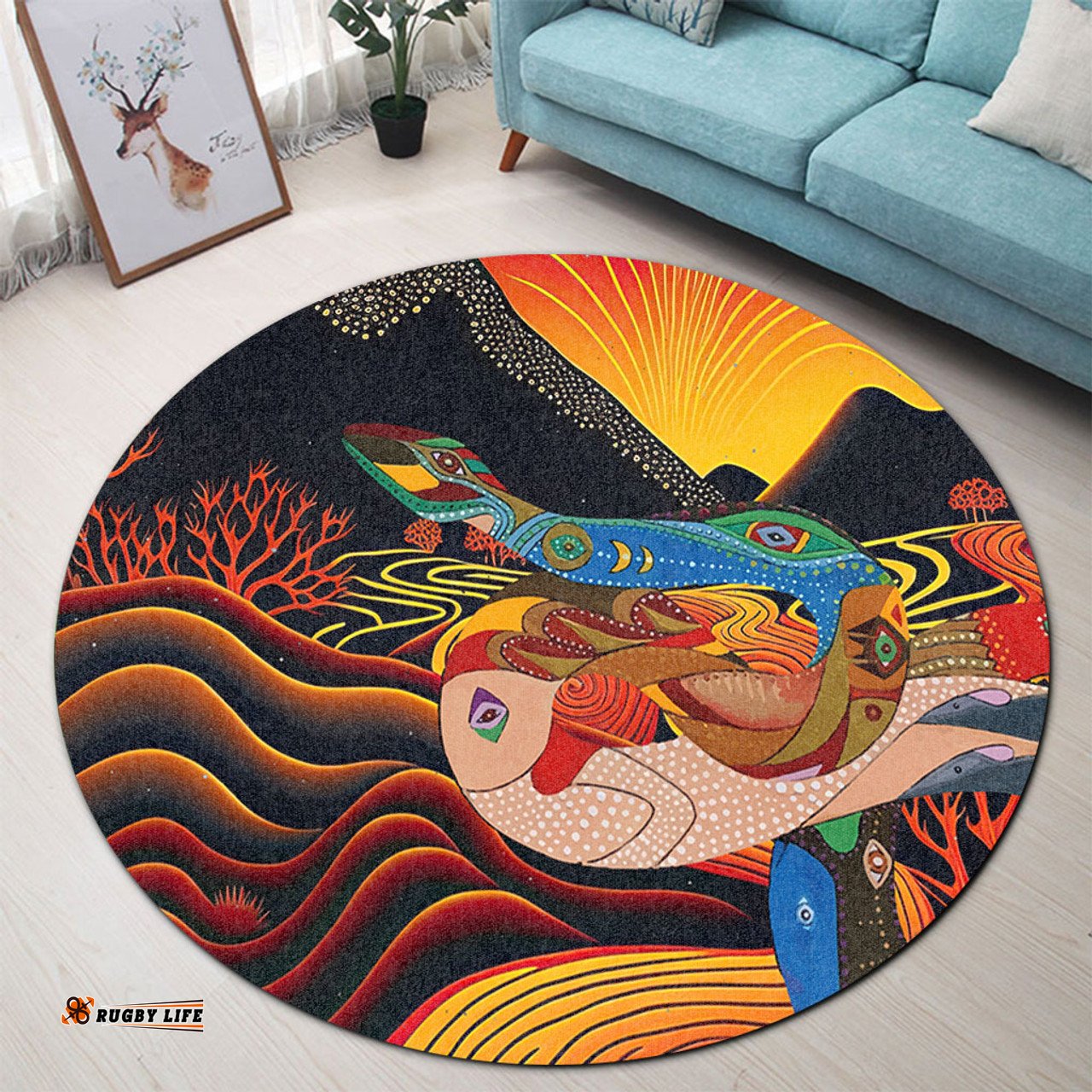 Amazing Aussie Australia Aboriginal Rainbow Serpent In Aboriginal Dreaming Art Inspired Round Rug