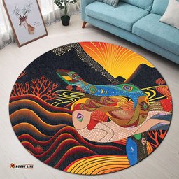Amazing Aussie Australia Aboriginal Rainbow Serpent In Aboriginal Dreaming Art Inspired Round Rug