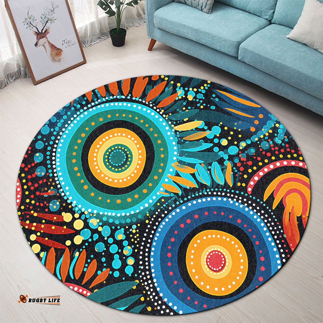 Amazing Aussie Australia Aboriginal Traditional Australian Aboriginal Native Design (Black) Ver 4 Round Rug
