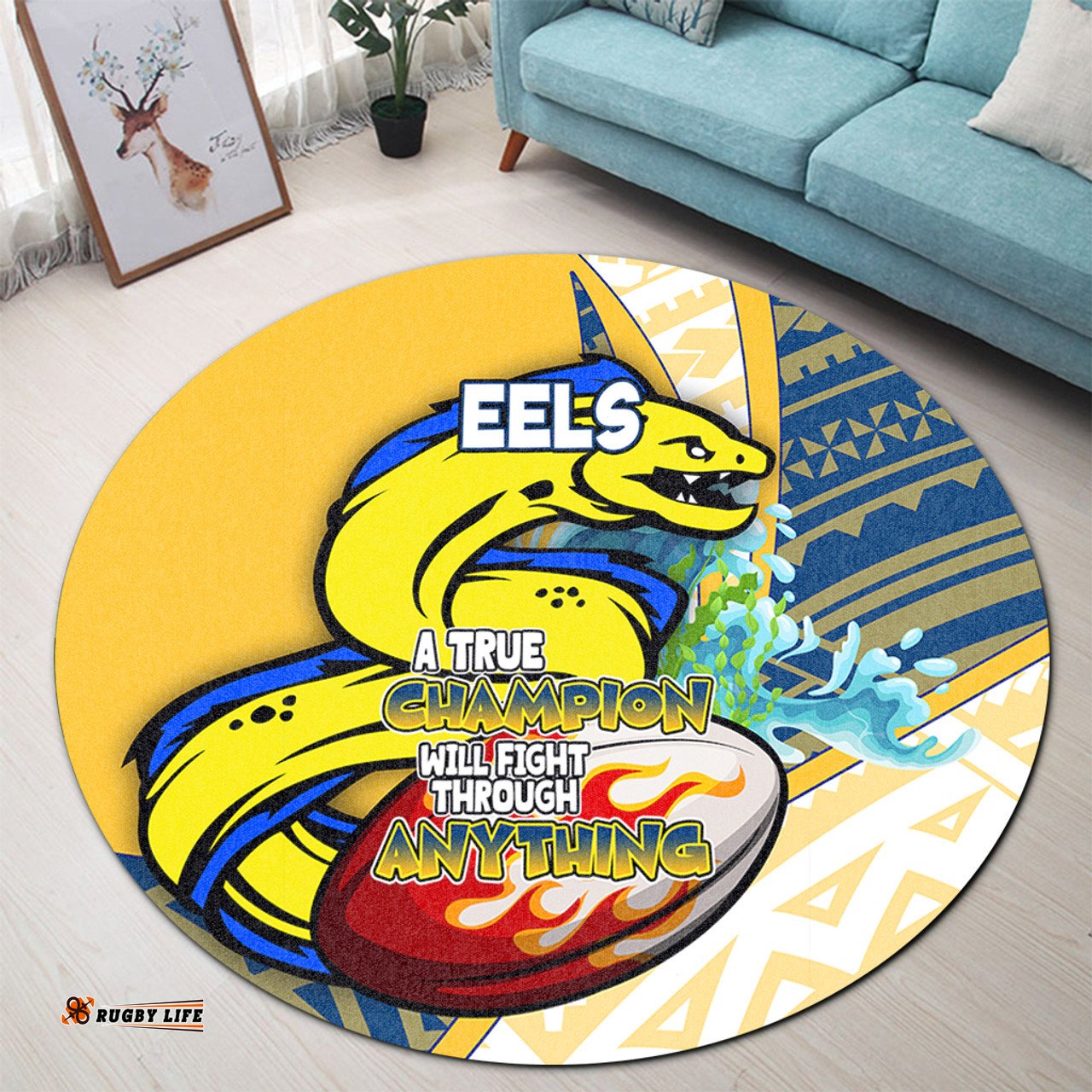 Amazing Aussie Parramatta Eels A True Champion Will Fight Through Anything With Polynesian Patterns Round Rug
