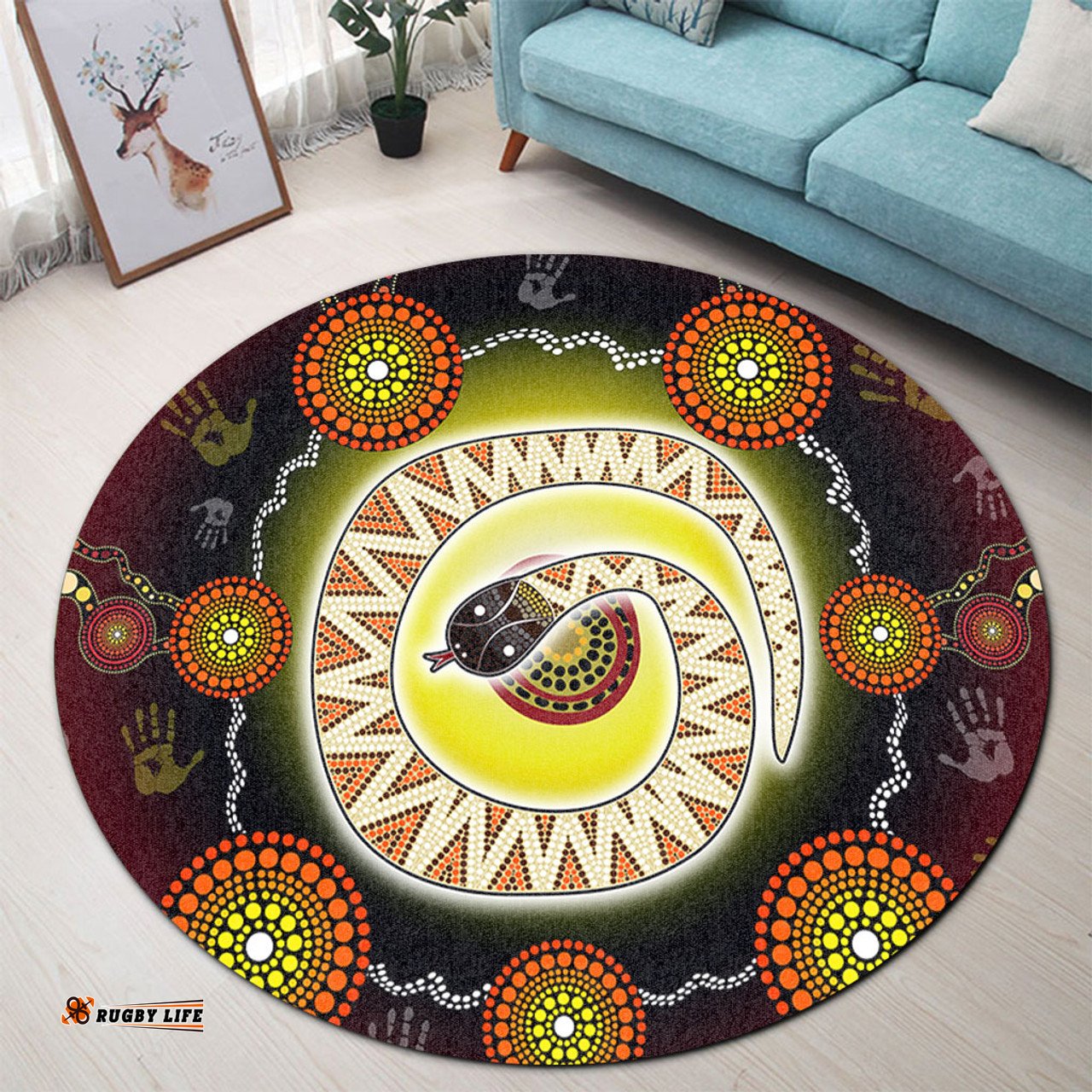 Amazing Aussie Australia Aboriginal The Rainbow Serpent Dreaming Spirit Art Round Rug