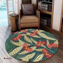 Amazing Aussie Australia Flowers Aboriginal Aboriginal Dot Art of Australian Native Eucalyptus Plant Round Rug