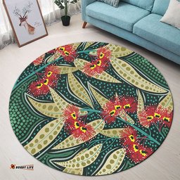 Amazing Aussie Australia Flowers Aboriginal Aboriginal Dot Art of Australian Native Eucalyptus Plant Round Rug