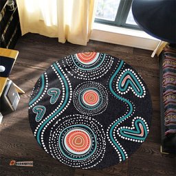 Amazing Aussie Australia Dot Painting Inspired Aboriginal Aboriginal Green Dot Patterns Art Painting Round Rug