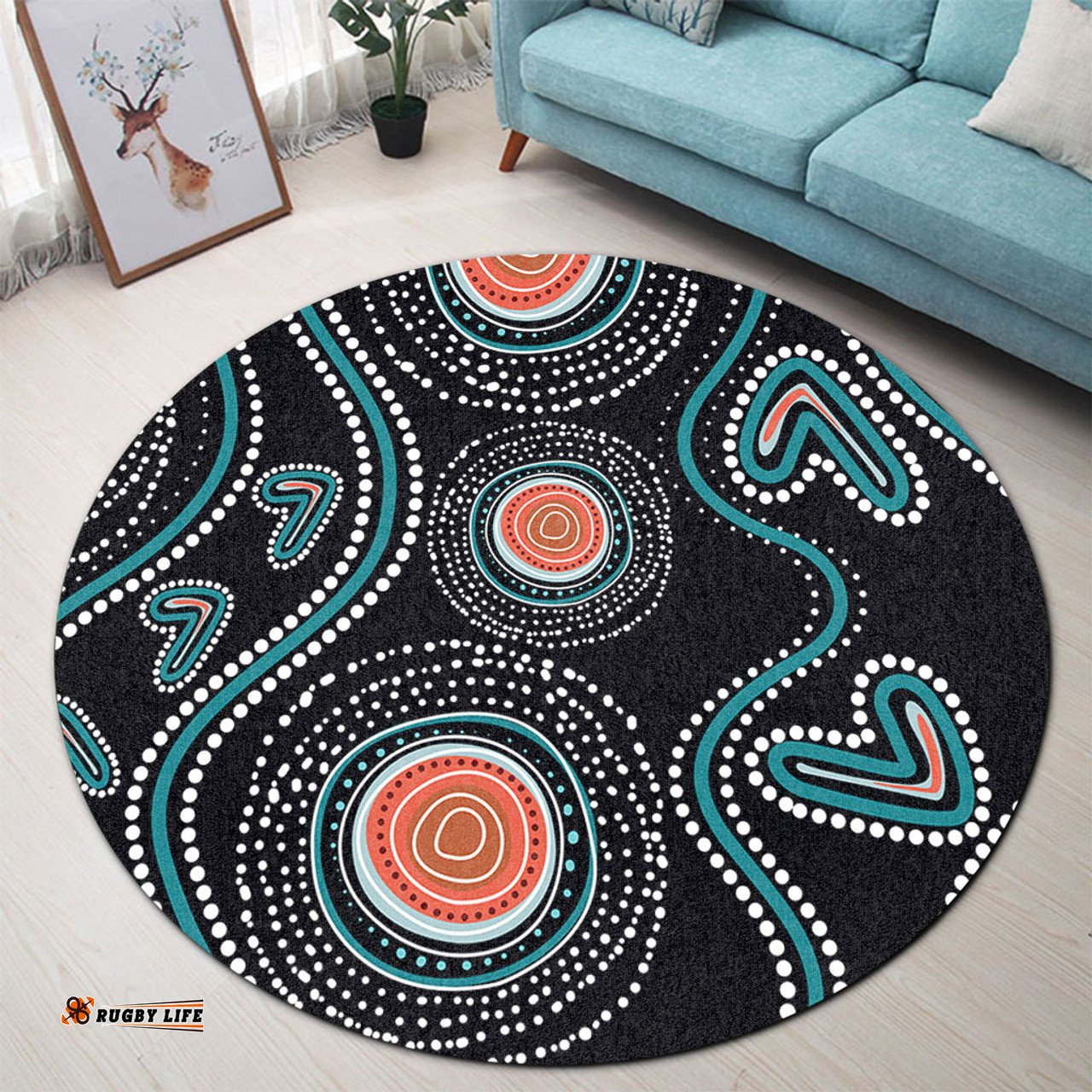 Amazing Aussie Australia Dot Painting Inspired Aboriginal Aboriginal Green Dot Patterns Art Painting Round Rug