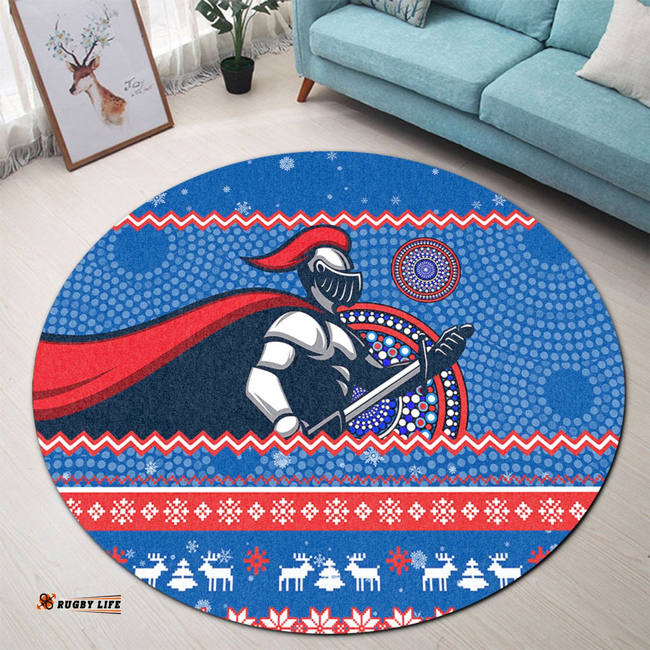 Amazing Aussie Newcastle Knights Australia Ugly Xmas With Aboriginal Patterns For Die Hard Fans Round Rug